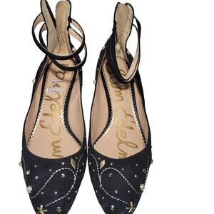 Sam Edelman Celestial Beaded Black Gold Heels sz 7.5